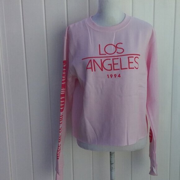 Mighty Fine Sweatshirt Women's Size Smal Pink LA Graphic Cropped - Picture 8 of 8